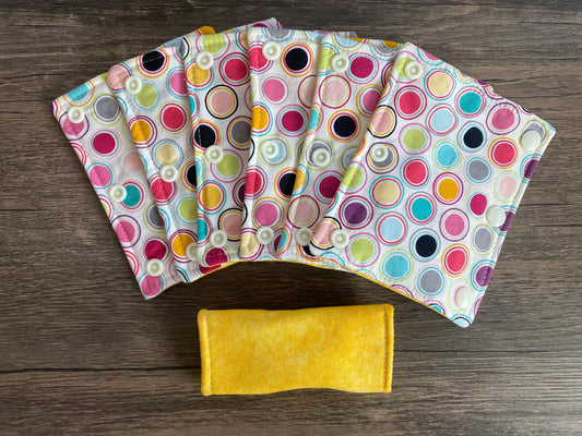 Colorful Circles and Yellow Reversible Pavlik Harness Covers