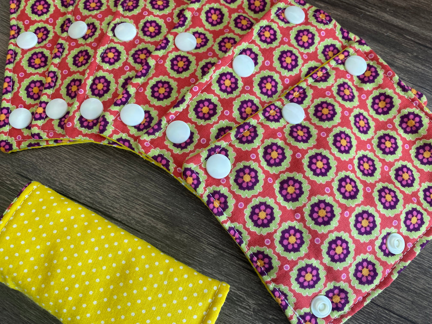 Geometric Floral and Yellow Polka Dot Reversible Pavlik Harness Covers